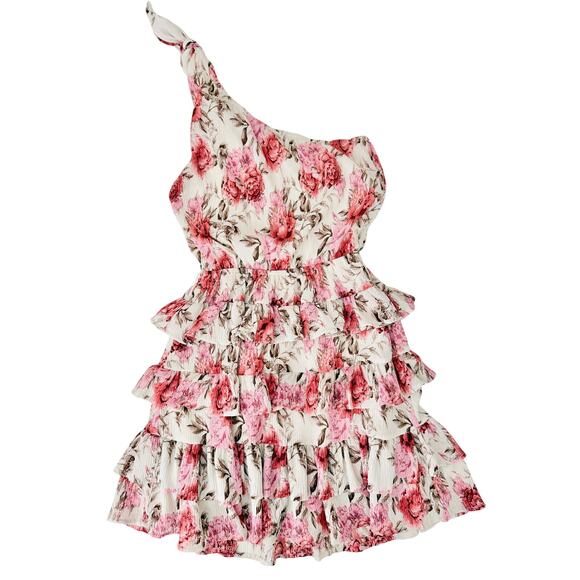 Showpo pink ruffle one shoulder mini dress - size 2 - Picture 5 of 5